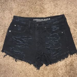 AE black distressed shorts